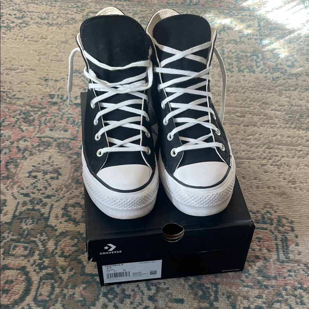 Converse Classic Black and White High-Tops platform